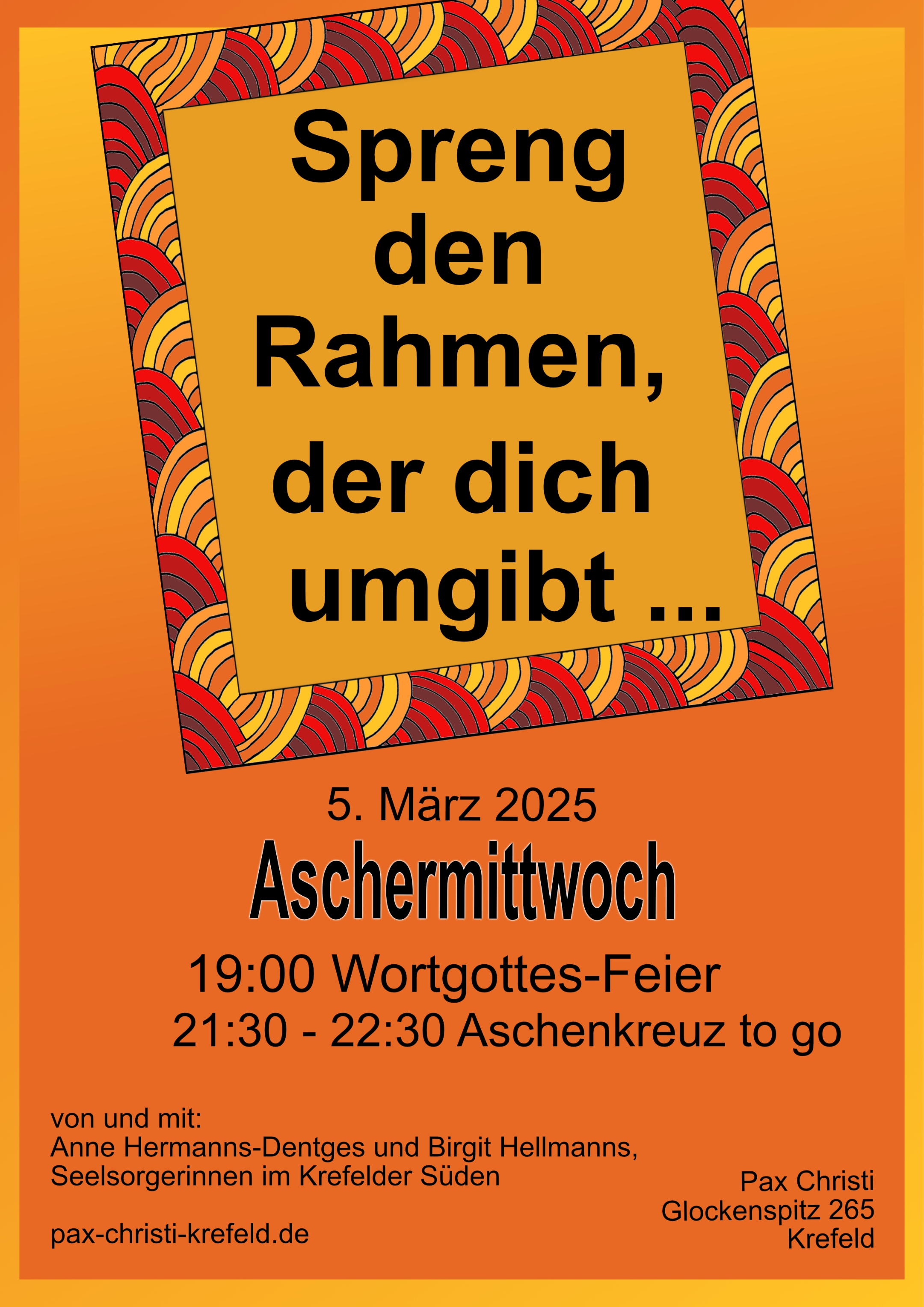 Rahmen steht schräg auf dem Plakat mit Text drin und drumherum zu der Veranstaltung