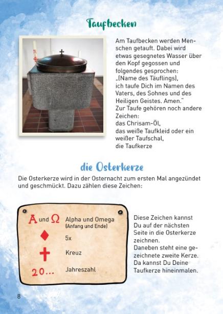 Innen-Seite7: Taufbecken und Aufschrift Osterkerze mit erklärendem Text