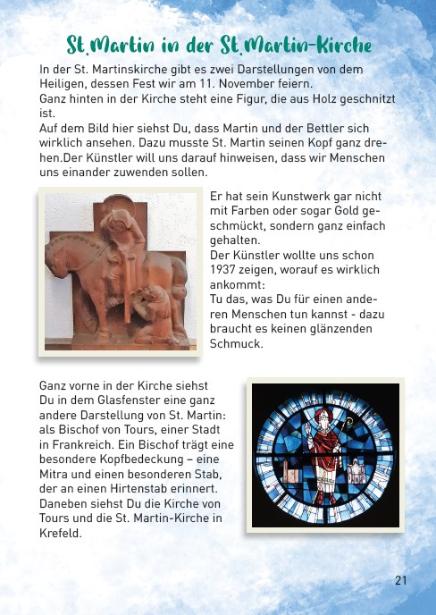 Innen-Seite 20: St. Martin-Skulptur und Kirchenfenster mit erklärendem Text