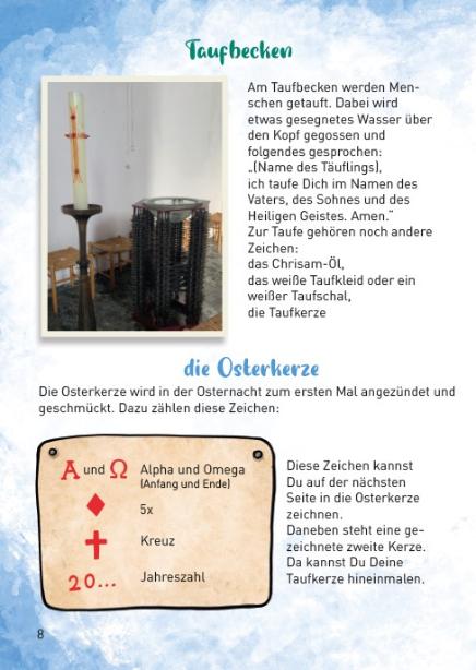 Innen-Seite7: Taufbecken und Aufschrift Osterkerze mit erklärendem Text