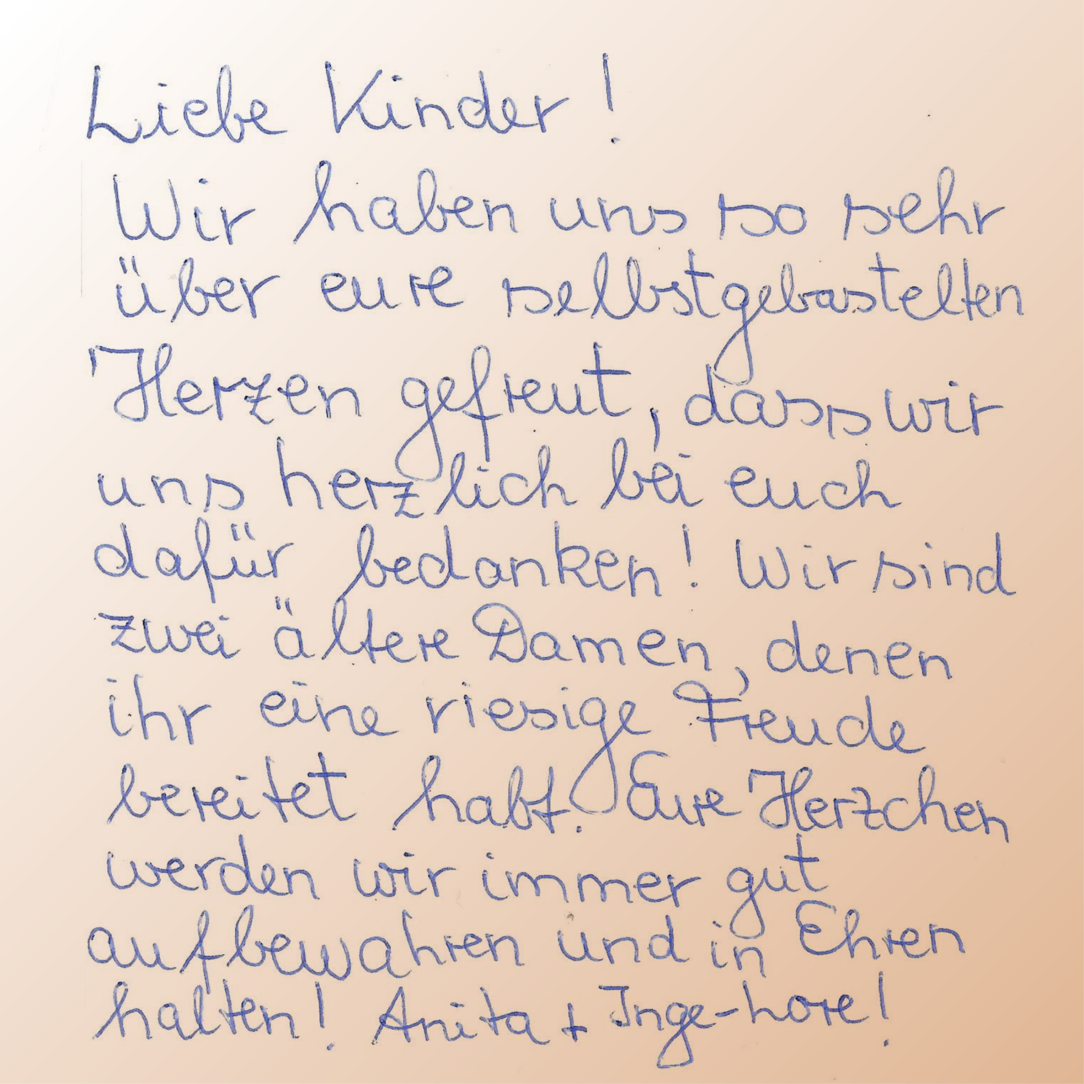 Brief zweier Altenheimbewohnerinnen an die Kinder