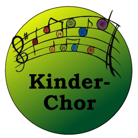 Kreisbild: Notenlinien mit butnen Noten, darunter das Wort 'Kinderchor'