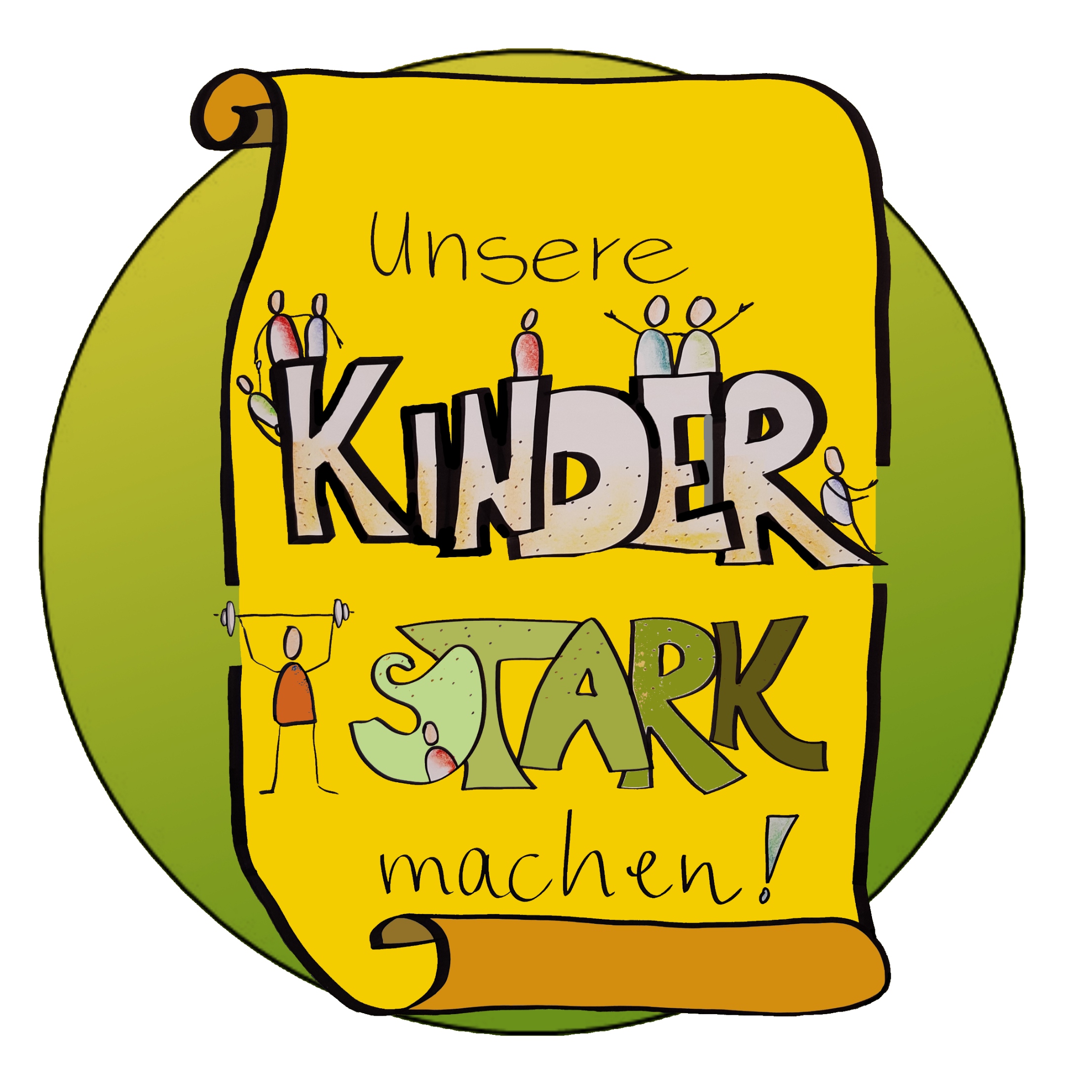 Kreisbild:  Worte 'Unsere Kinder stark machen!' auf einer Papierbanderole