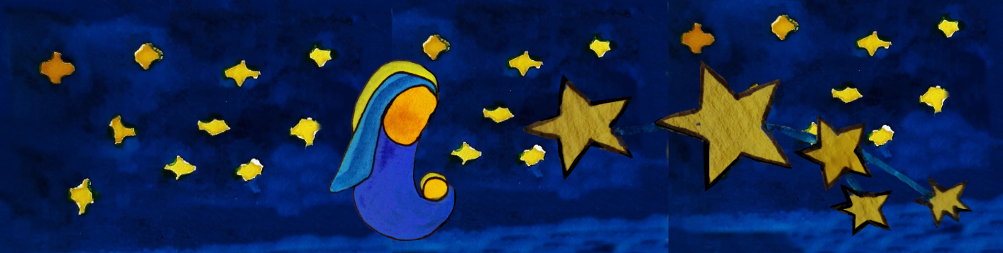 Rechteck: gemalt Maria unter einem Sternenhimmel